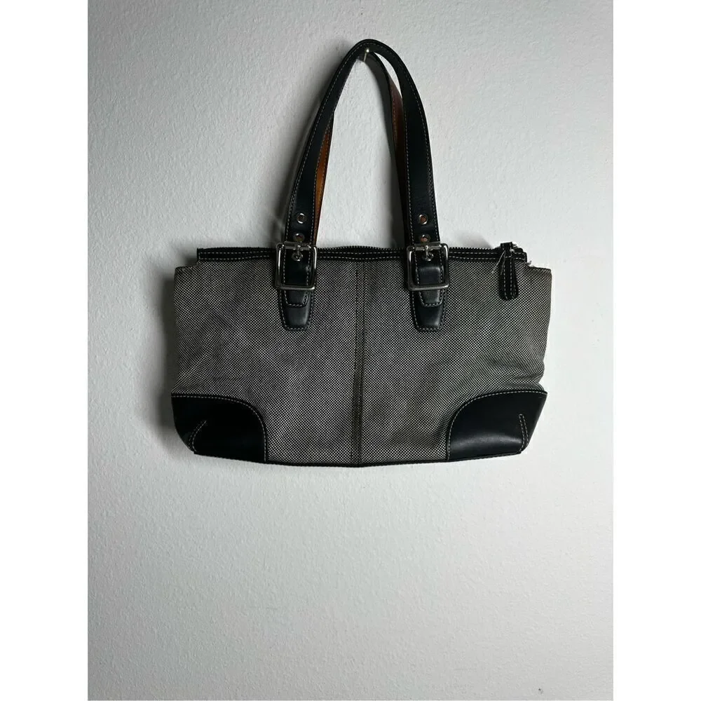Coach Black and White Bucket Bag LO43-1842 Canvas Leather Black